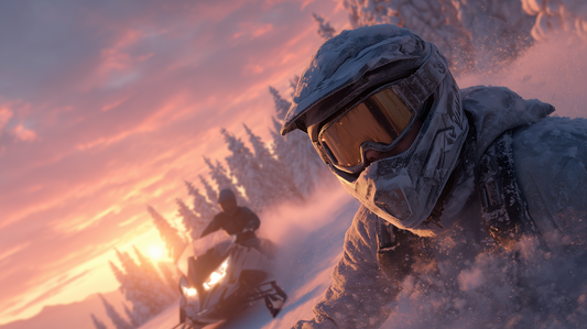 Селфи в снежна гора с моторни шейни