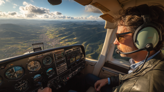 Снимка на мъж в малък самолет по време на урок по пилотиране