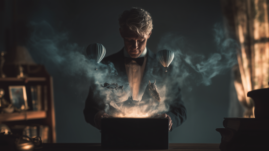 Мъж отваря магична кутия с подаръци