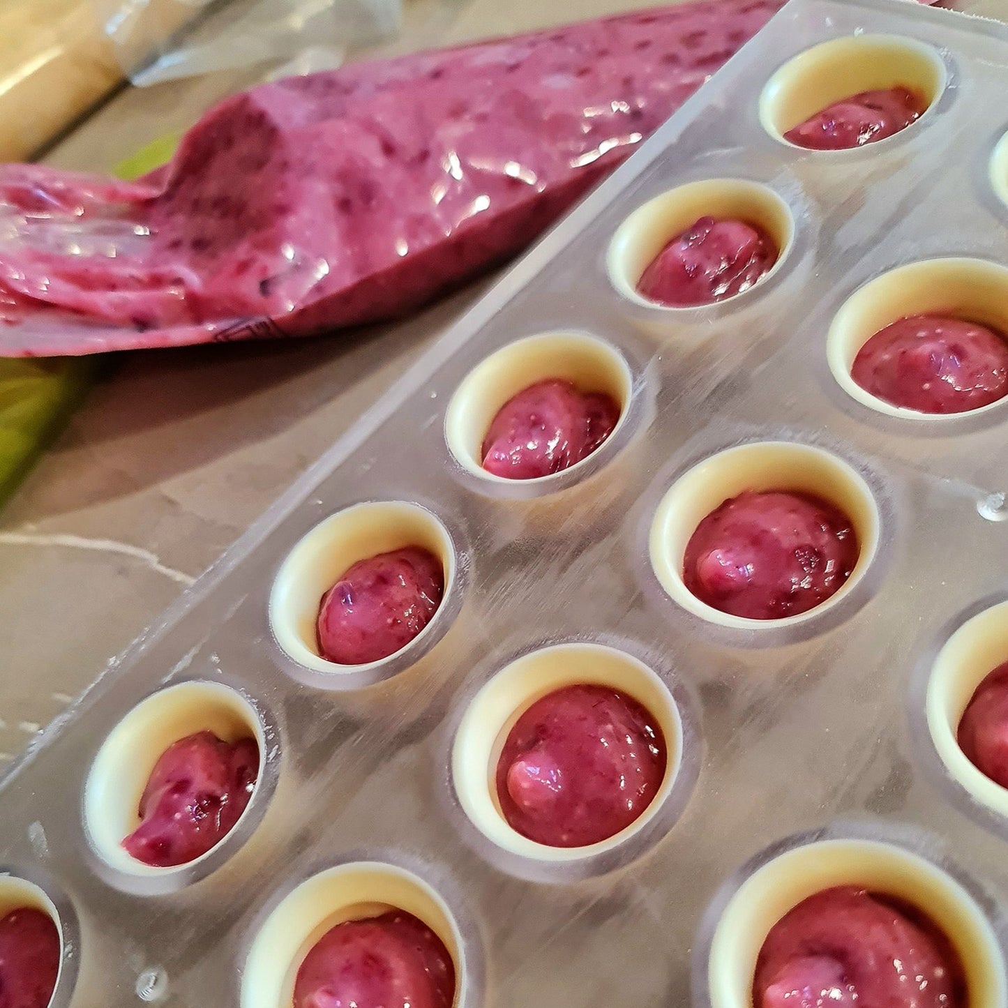 Sampling and exclusive production of chocolates.