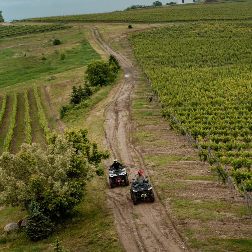 Снимка отвисоко на приятели с АТВ около Пловдив