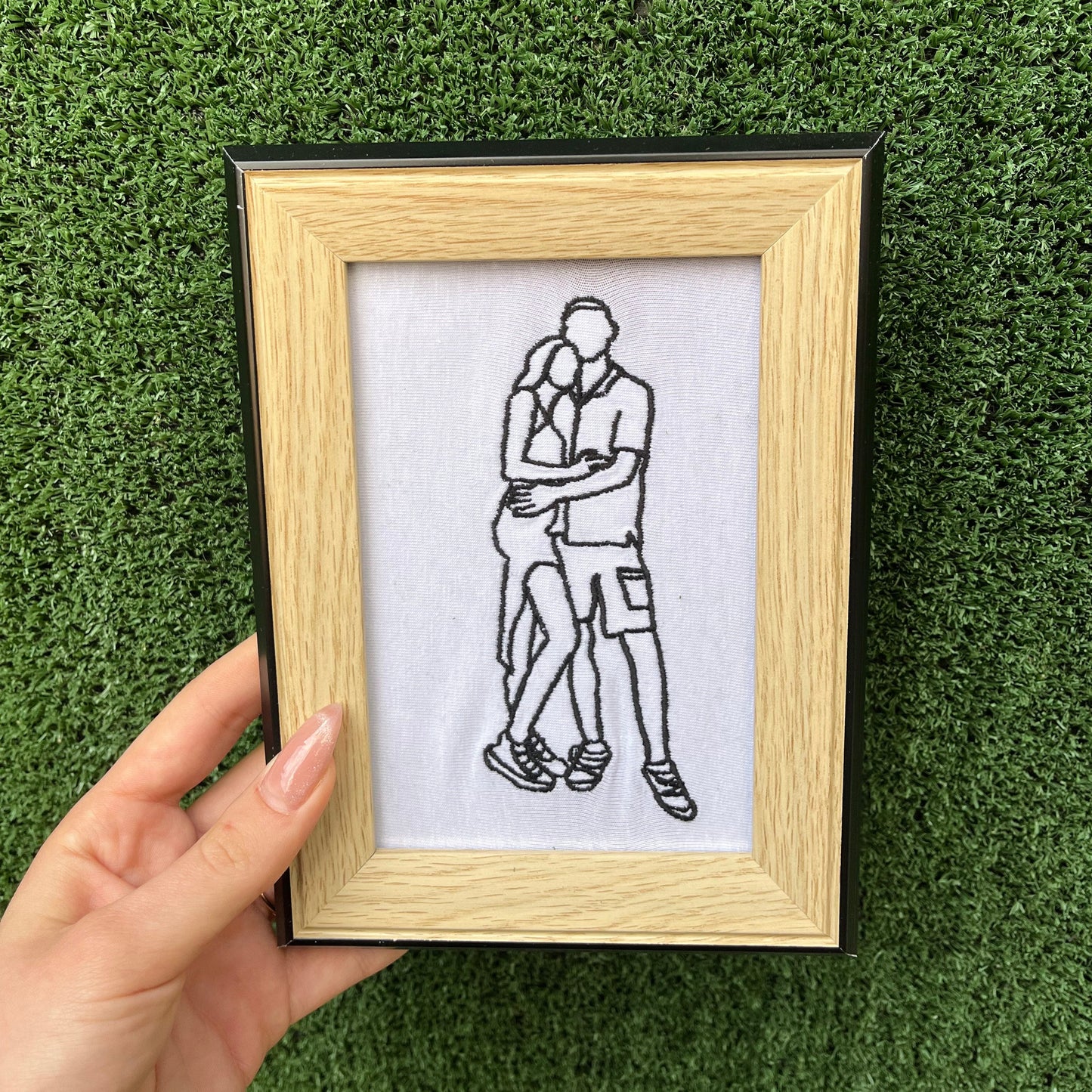 Minimalist personalized embroidery for couples on a T-shirt or a picture