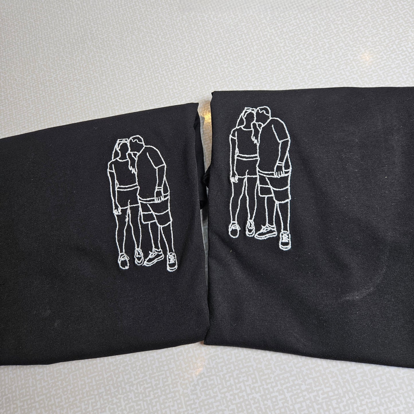 Minimalist personalized embroidery for couples on a T-shirt or a picture