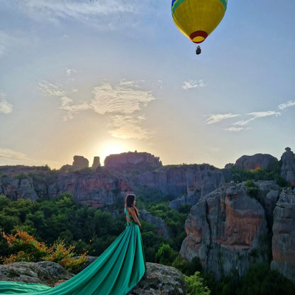 Flying dress photo shoot at the Belogradchik rocks