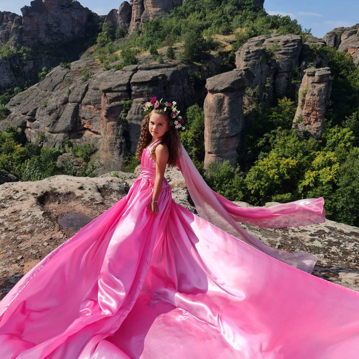 Flying dress photo shoot at the Belogradchik rocks