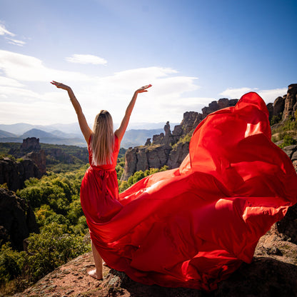 Flying dress photo shoot at the Belogradchik rocks