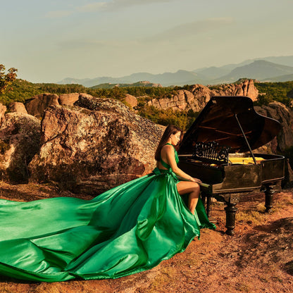 Flying dress photo shoot at the Belogradchik rocks