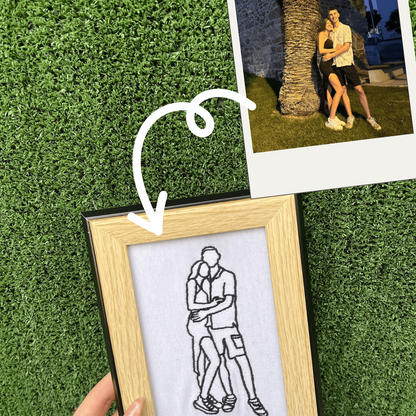 Minimalist personalized embroidery for couples on a T-shirt or a picture