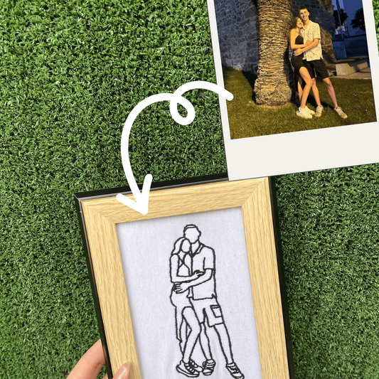 Minimalist personalized embroidery for couples on a T-shirt or a picture