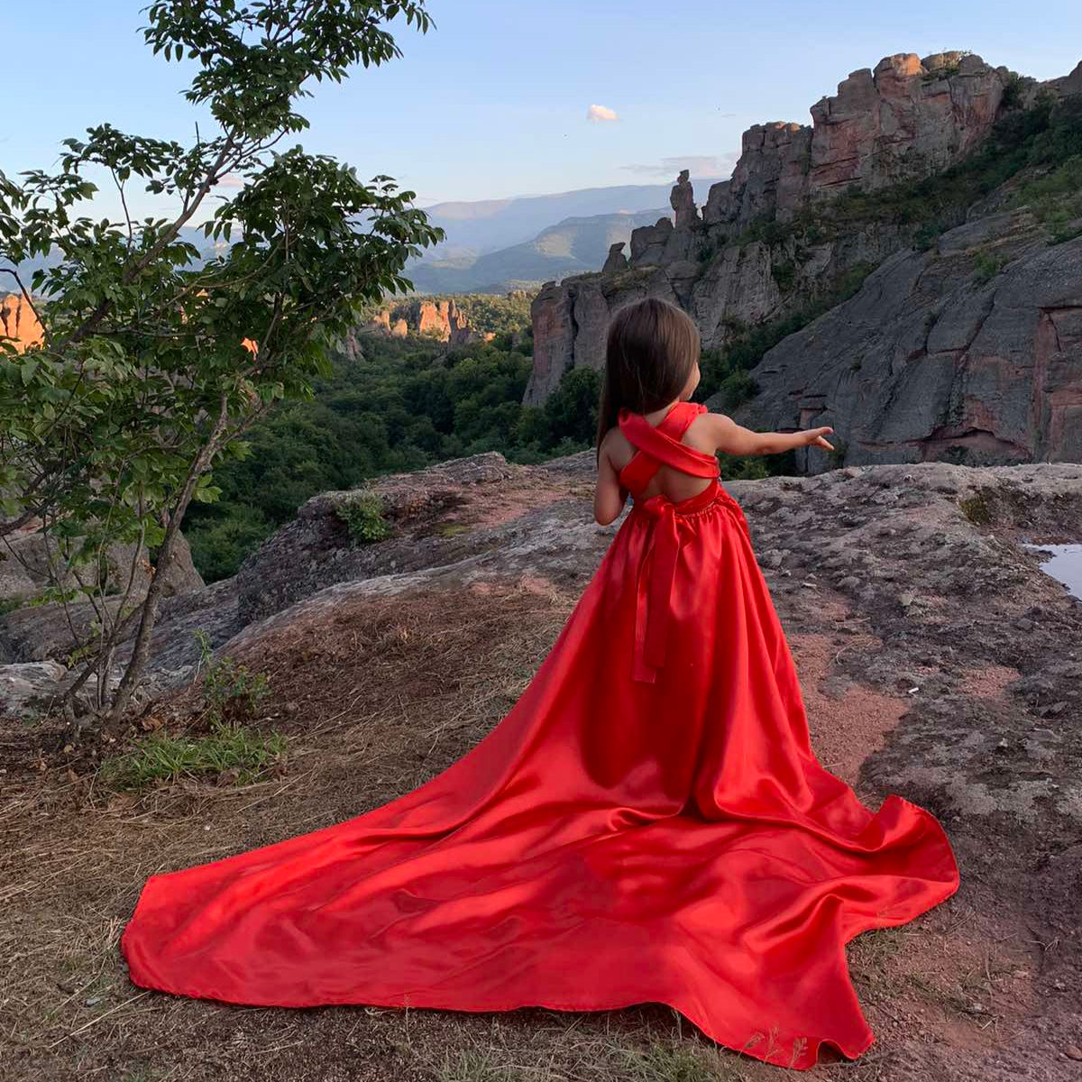 Flying dress photo shoot at the Belogradchik rocks