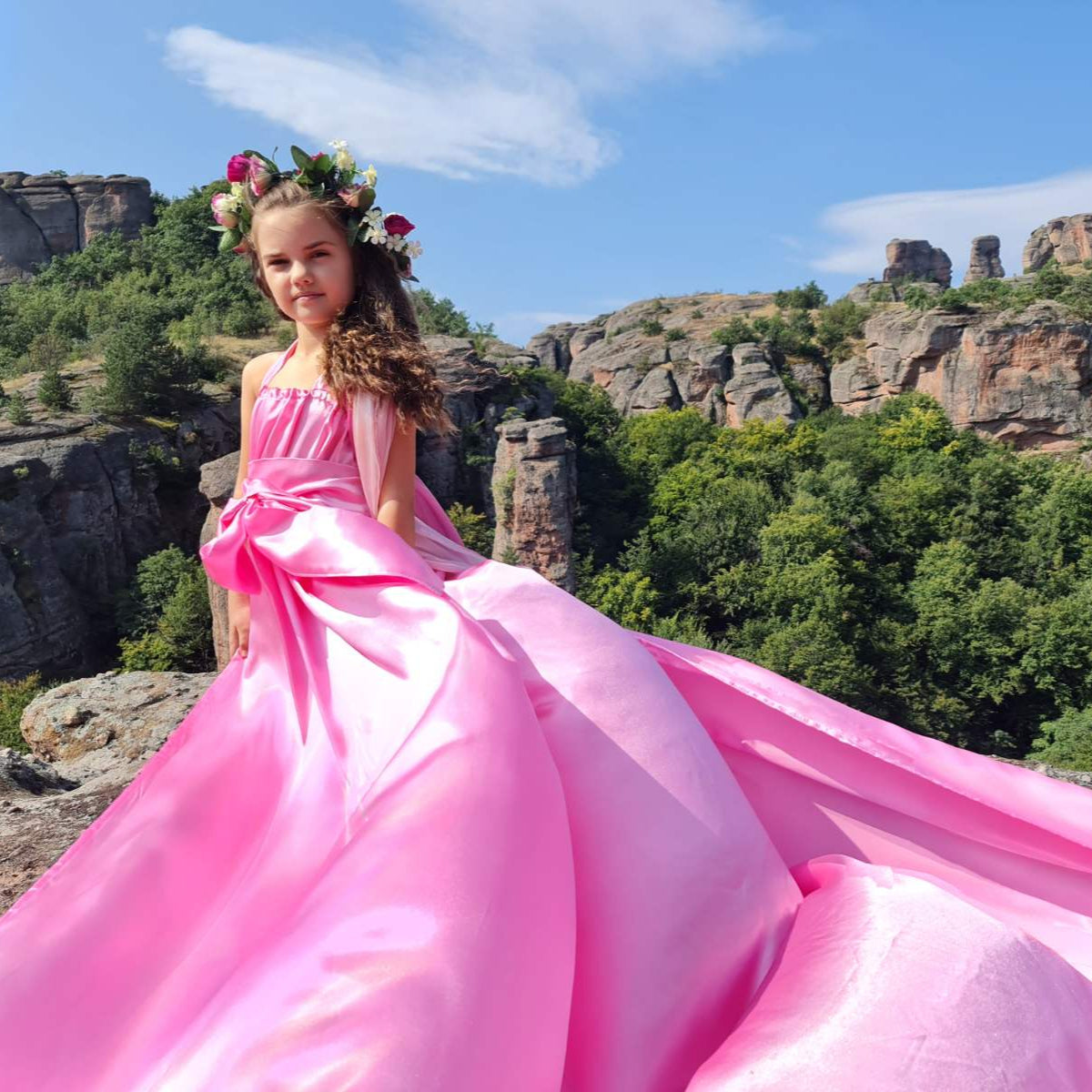 Flying dress photo shoot at the Belogradchik rocks