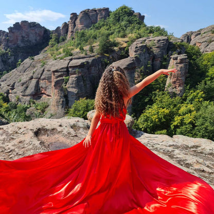 Flying dress photo shoot at the Belogradchik rocks