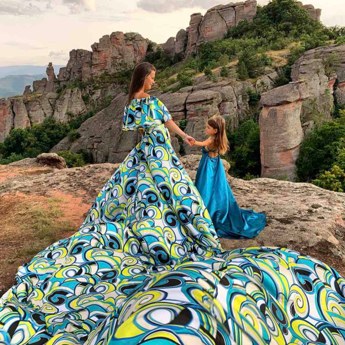 Flying dress photo shoot at the Belogradchik rocks