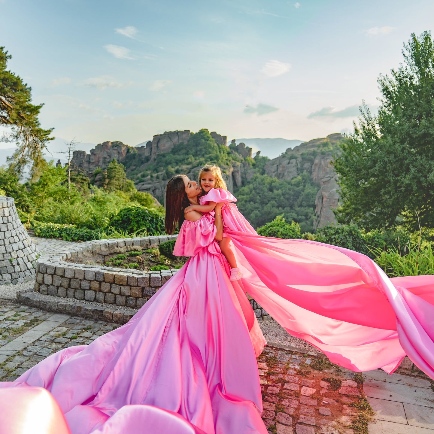 Flying dress photo shoot at the Belogradchik rocks