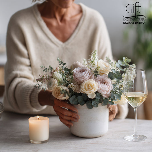 Aristocratic afternoon with flowers and wine. Create your own floral arrangement