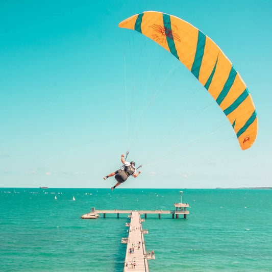 Tandem paragliding over the Black Sea coast. Burgas