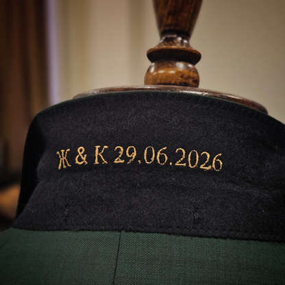 A made to measure costume or blazer with personalization and initials