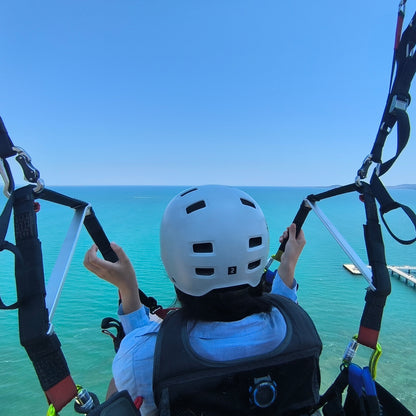 Tandem paragliding over the Black Sea coast. Burgas