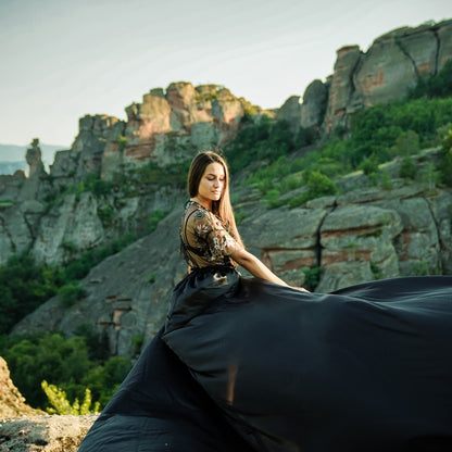 Flying dress photo shoot at the Belogradchik rocks