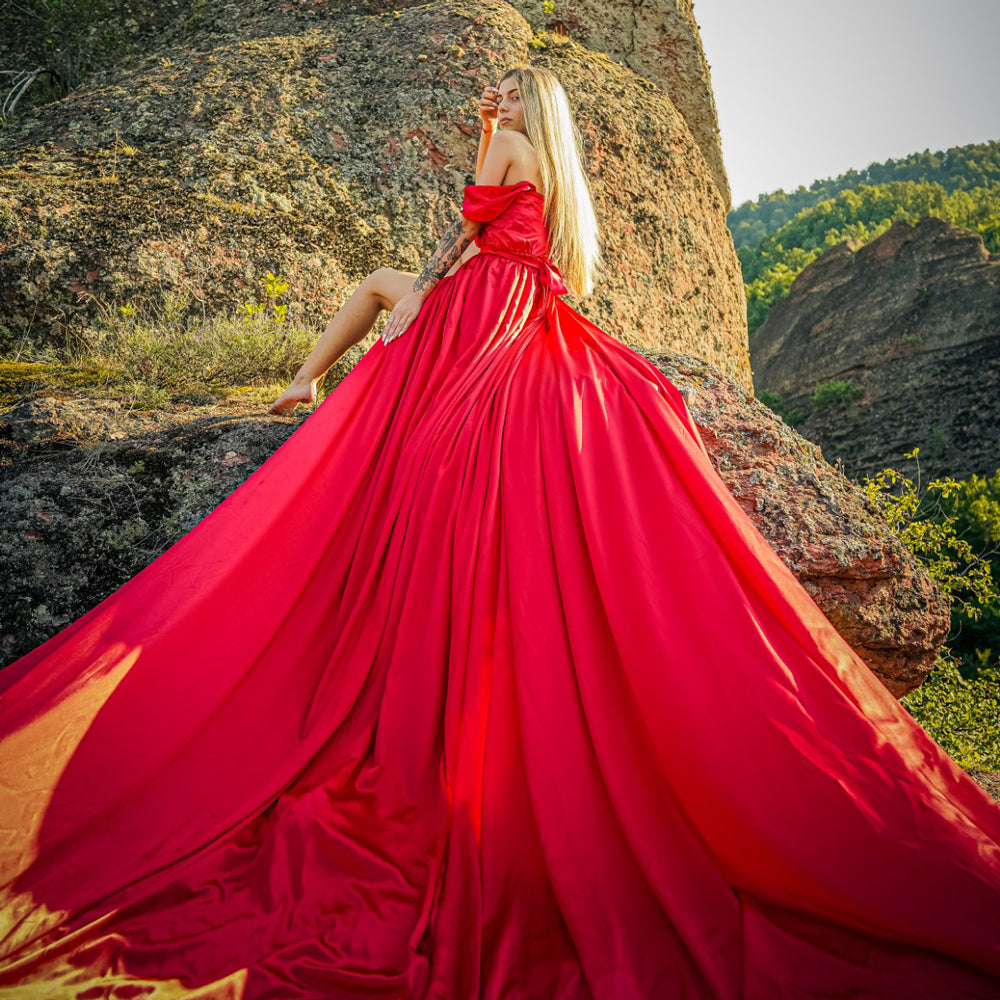 Flying dress photo shoot at the Belogradchik rocks