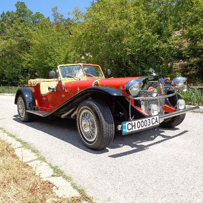 Tour with a vintage car in Sliven and the area with a bottle of wine and a photo shoot